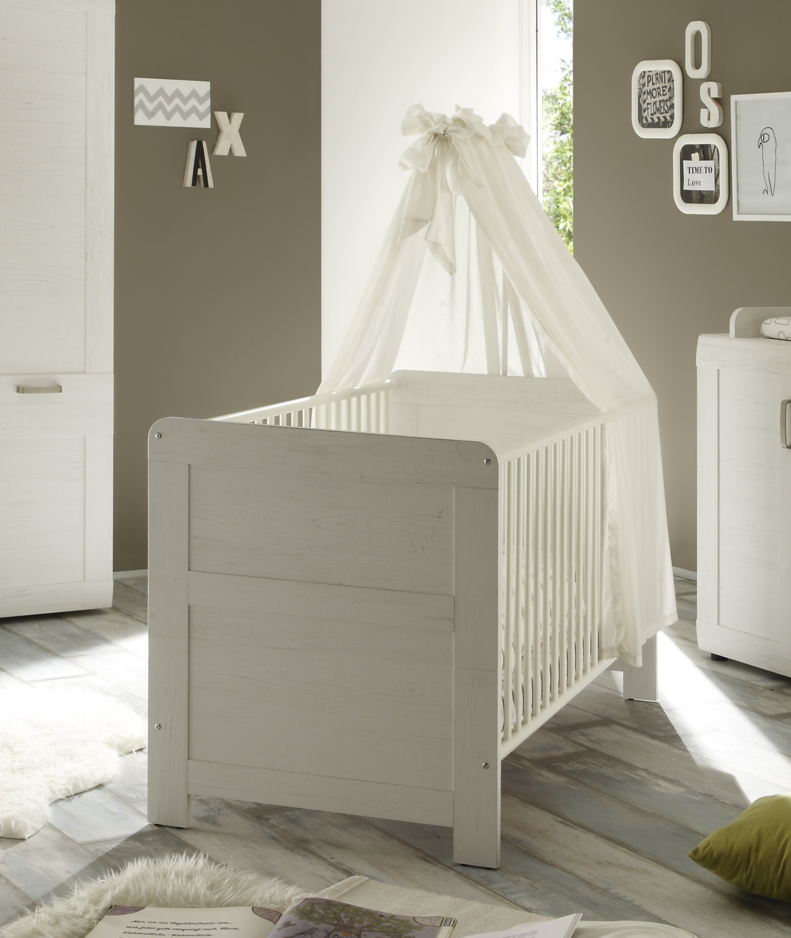 Babybett 70 X 140 Cm Pinie Struktur Weiss Woody 93-00709 Pinie Weiss Spanplatte Landhaus