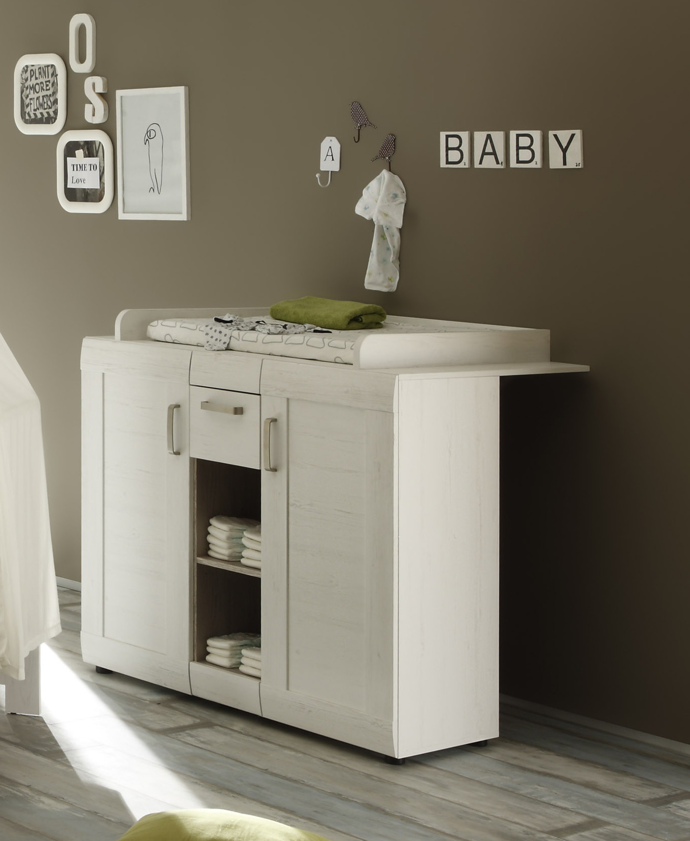 Wickelkommode Pinie Struktur Weiss Woody 93-00712 Landhaus