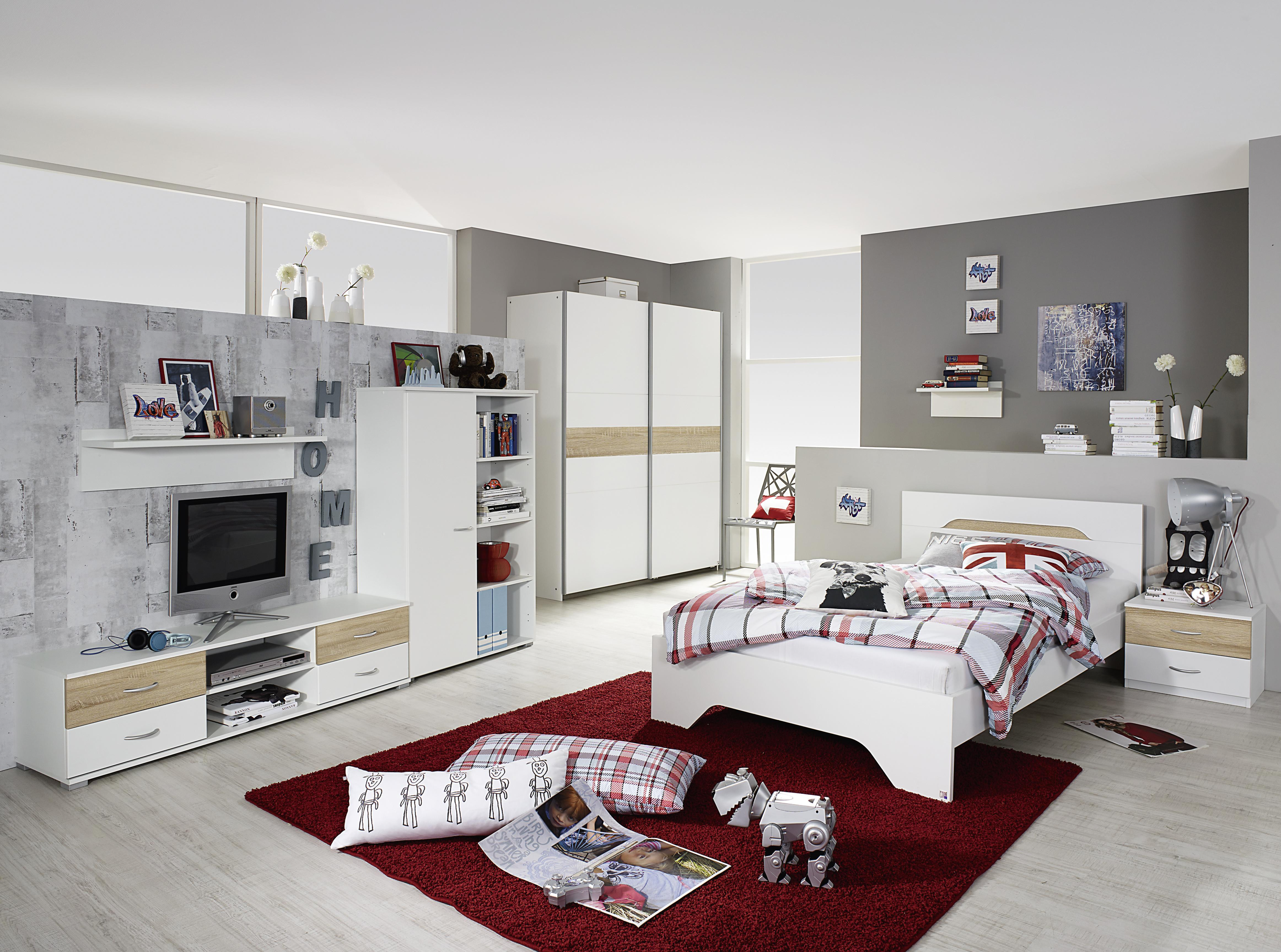 Jugendzimmer Mit Bett 140 X 200 Cm Alpinweiss/ Eiche Sonoma Woody 33-01059 modern