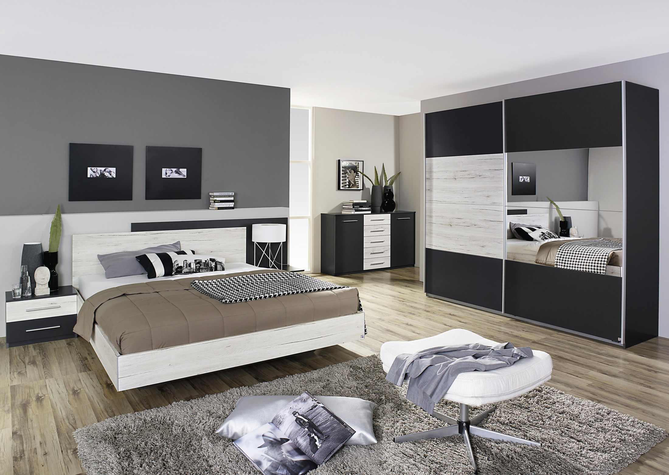 Schlafzimmer-set In Grau Metallic Woody 33-01146 Eiche Modern