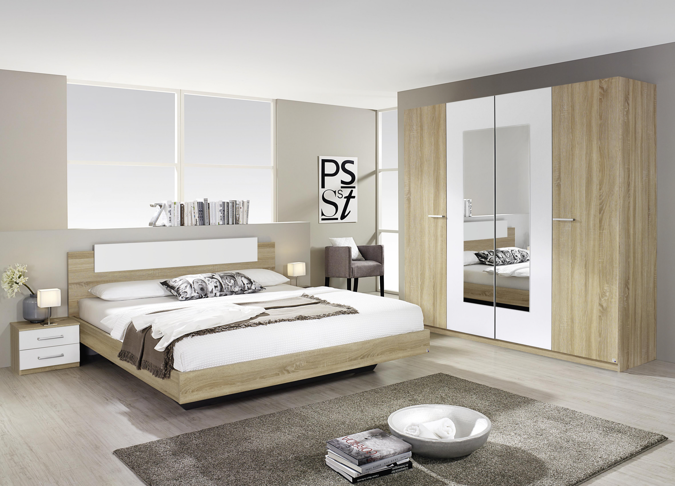 Schlafzimmer-set Mit Bett 160 X 200 Cm Eiche Sonoma Woody 33-01248 Modern