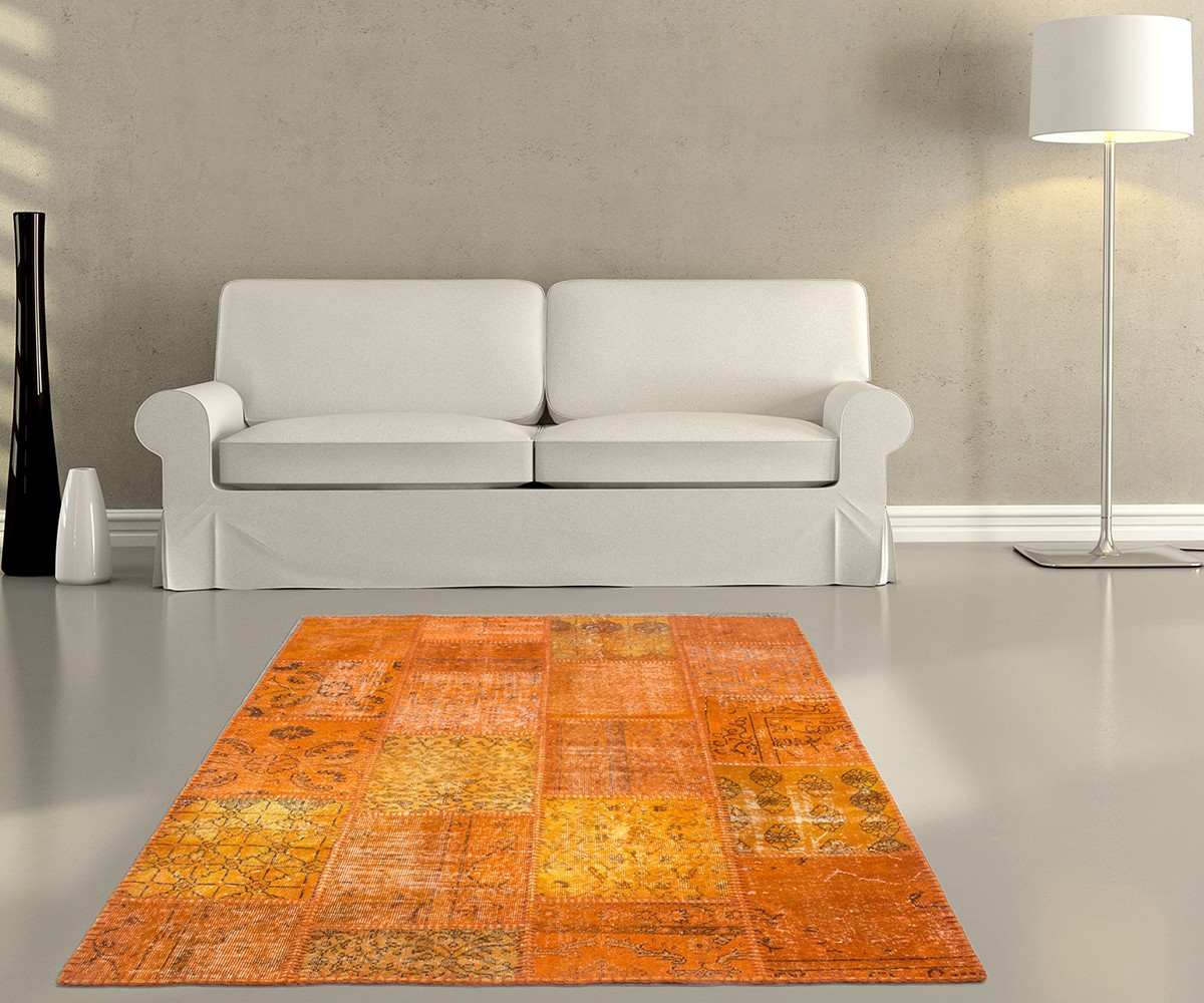 DELIFE Teppich Sienna 200x290 cm Orange Wolle Patchwork, Teppiche