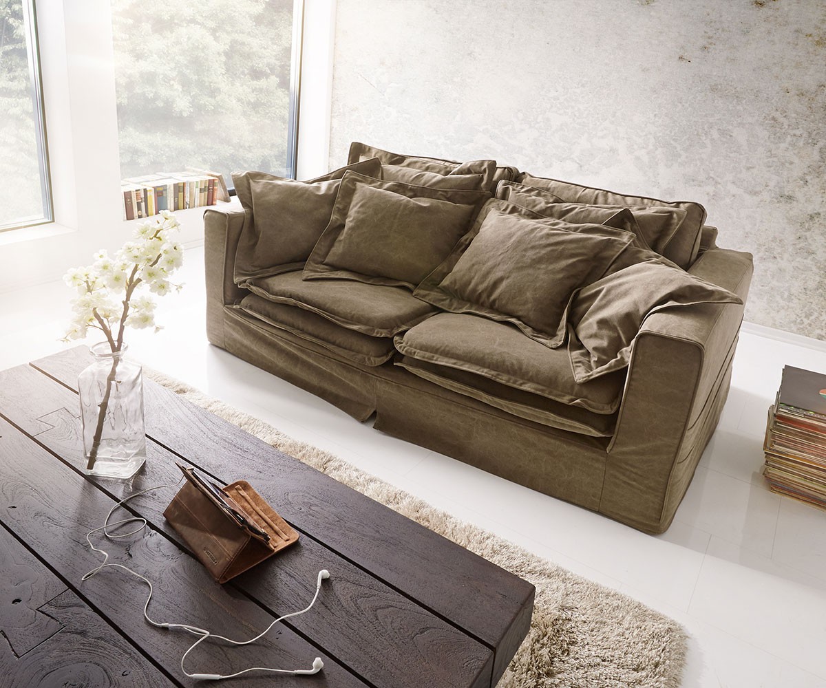 DELIFE Hussensofa Noelia 200x110cm Braun Couch mit Kissen, Big Sofas