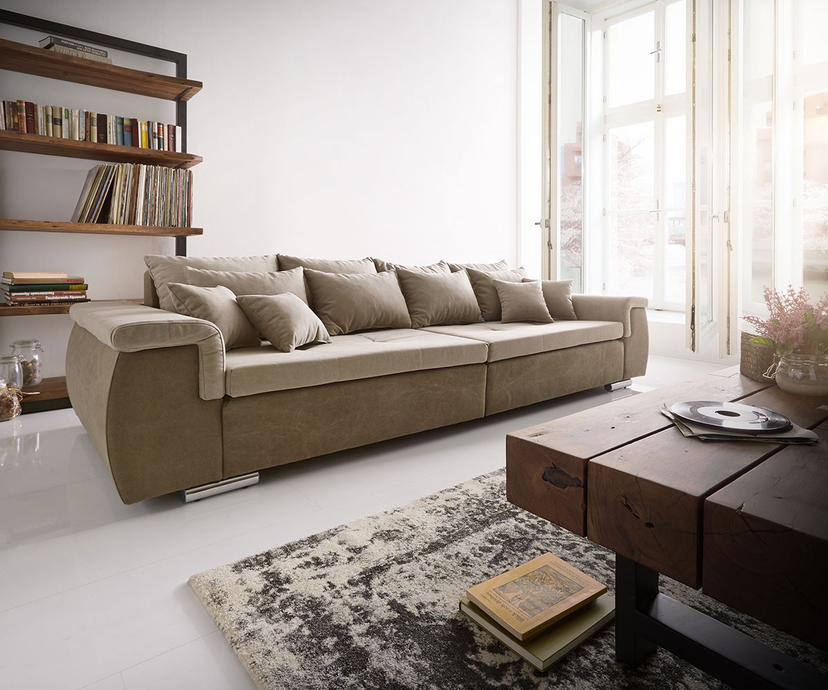 DELIFE Big-Sofa Navin 275x116 cm Braun Grau mit Kissen, Big Sofas