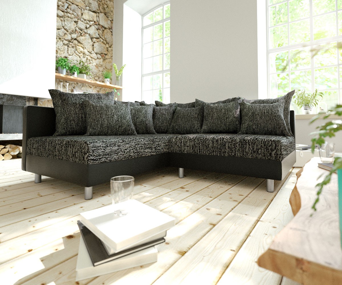 DELIFE Ecksofa Clovis Schwarz Ottomane Links modular erweiterbar, Design Ecksofas, Couch Loft, Modulsofa, modular
