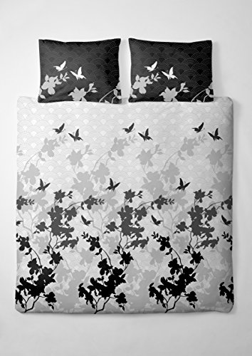 2 tlg. etérea Renforcé Baumwolle Bettwäsche Osaka Schmetterlinge Schwarz Grau Anthrazit, 135x200 cm + 80x80 cm