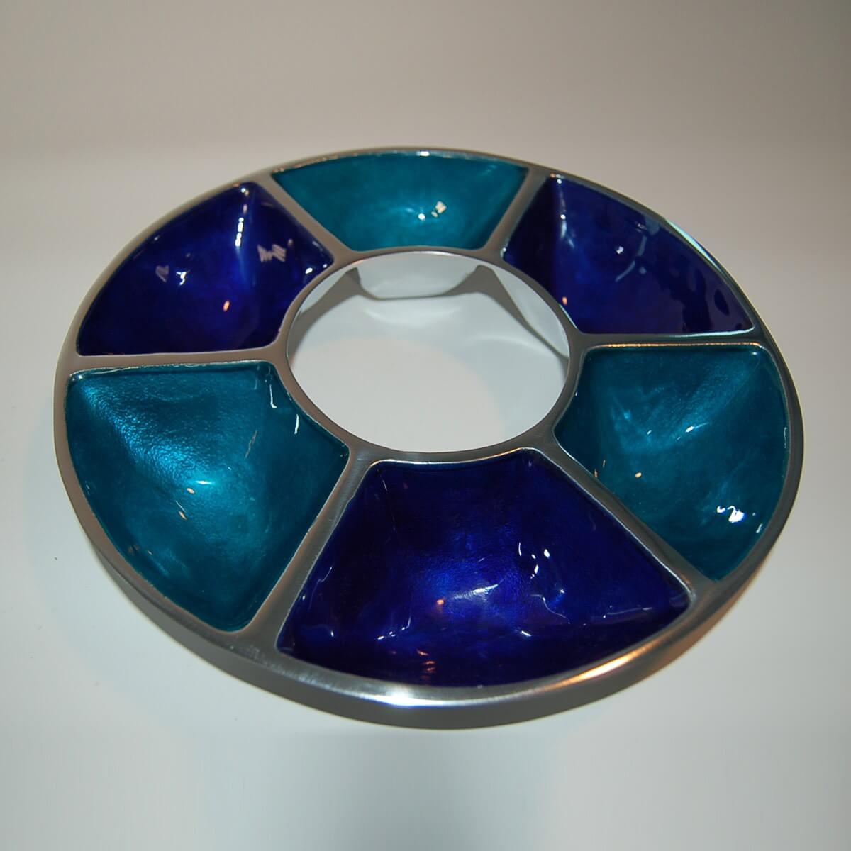 Deko Schale Durchmesser 27 cm Aluminium Blau Türkis