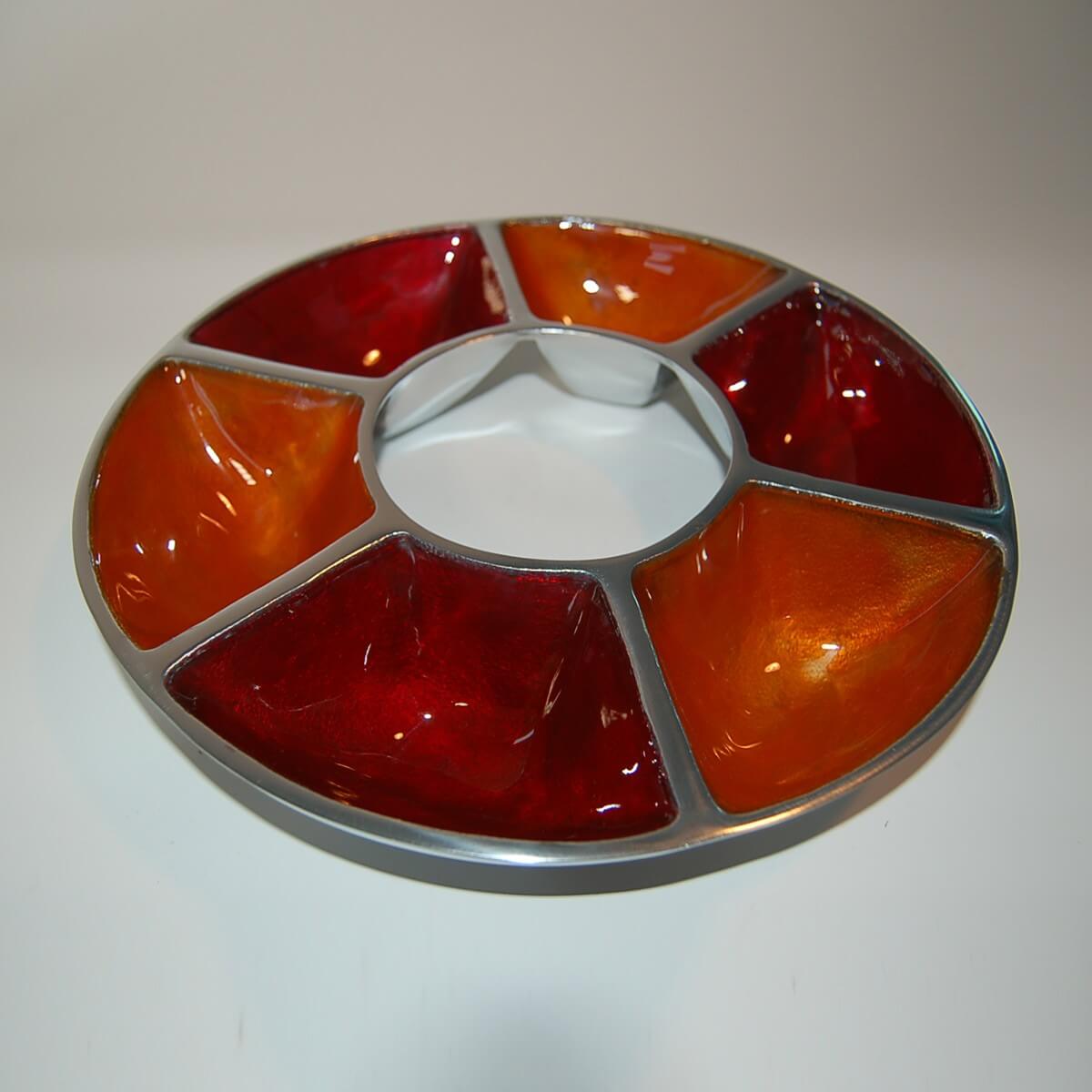 Deko Schale Durchmesser 27 cm Aluminium Rot Orange
