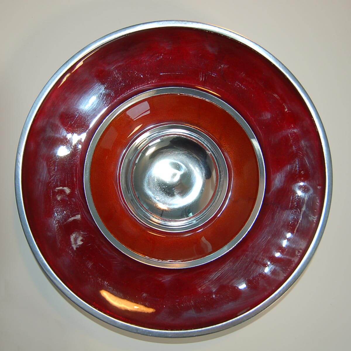 Deko Schale Durchmesser 35 cm Aluminium Rot und Orange