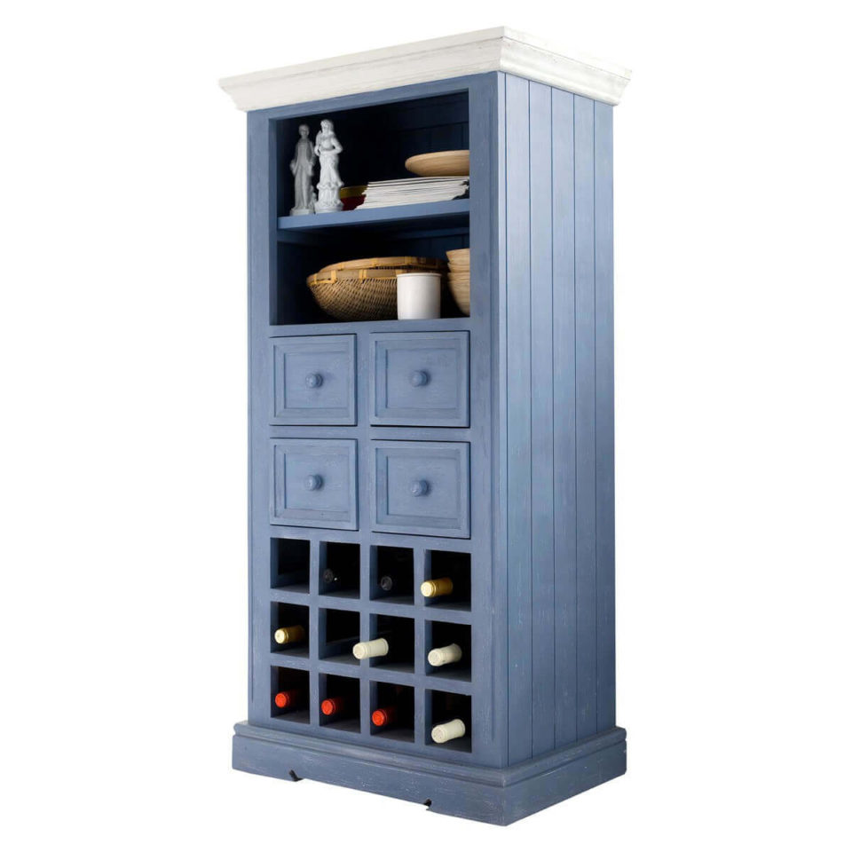 Vitrine mit Weineinsatz in Blau / Absetzung Weiß – Möbel24 ganz nach