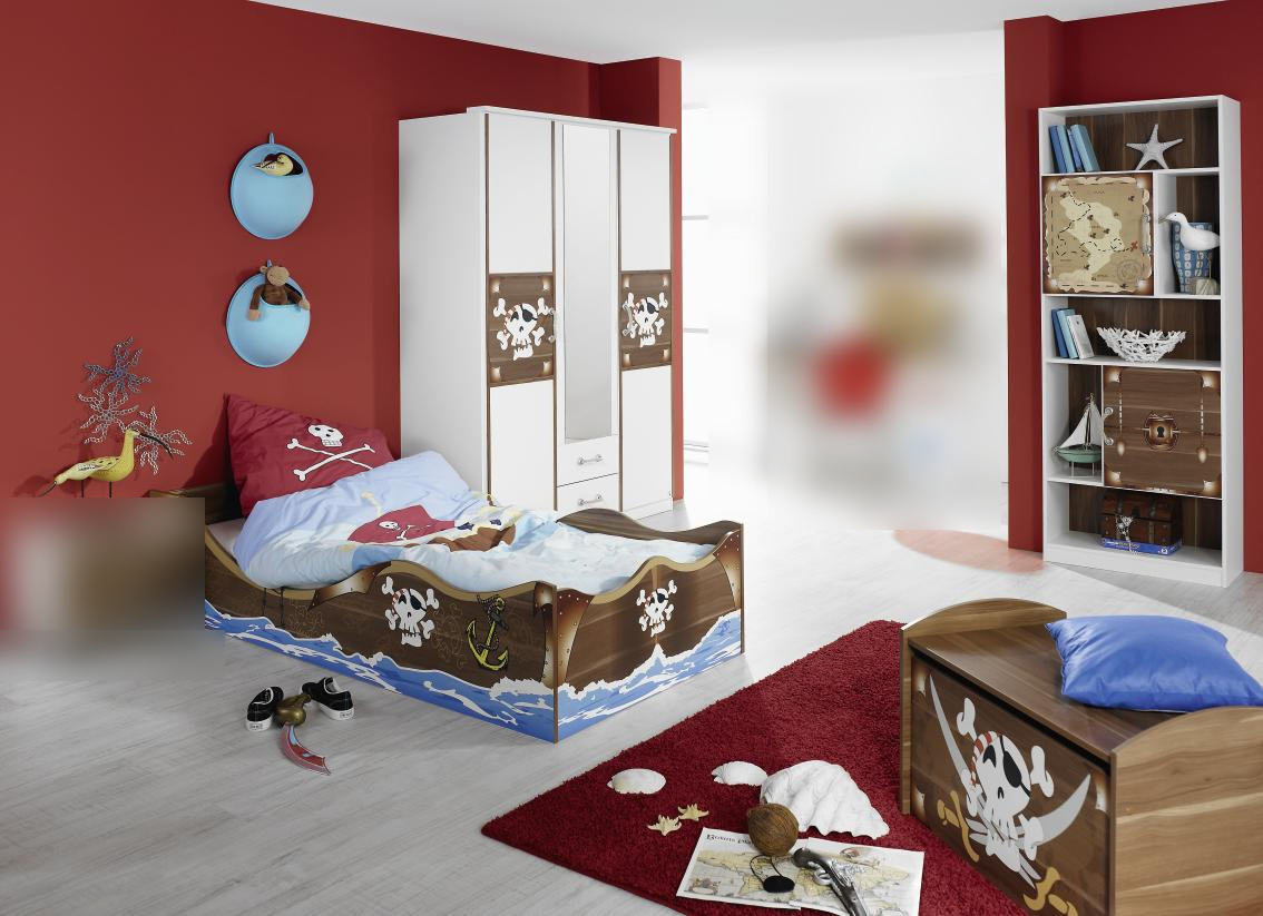 Jugendzimmer Mit Bett 90 X 200 Cm Alpinweiss/ Kernnuss/ Pirat Woody 33-00852 modern