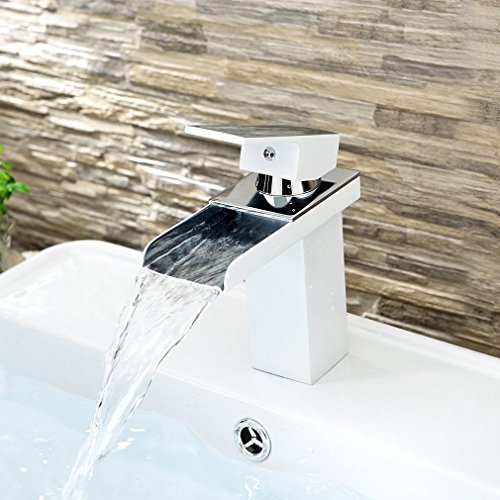 Auralum® Original Wasserhahn Armatur Einhebel- Mischbatterie Waschtischarmatur Wasserfall Einhandmischer Gegrillte weiße Farbe für Bad Badenzimmer Waschbecken