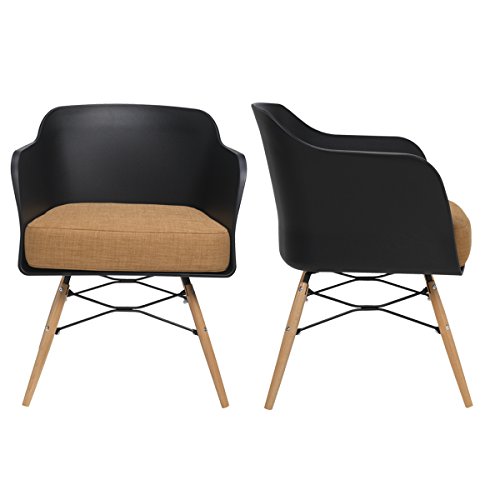 BUTIK Design Esszimmerstuhl Cooper in Schwarz (2er Set) - Maße 77x61x49 cm - braunes Sitzkissen aus hochwertiger Baumwolle (Schwarz/Braun)