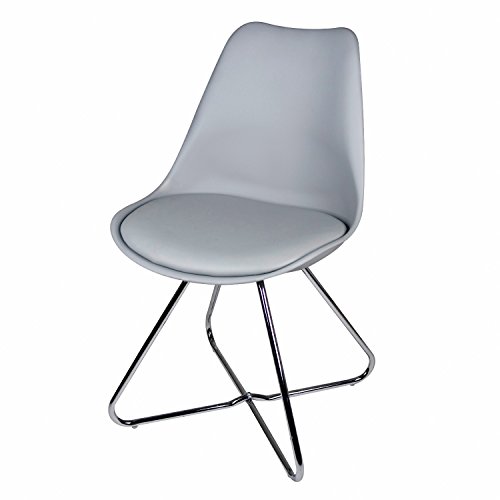 BUTIK Moderner Esszimmerstuhl Consilium Tove - Maße 83x48x39 cm - Sitzkissen aus hochwertigem Kunstleder - Untergestell aus verchromtem Stahl (Grau)