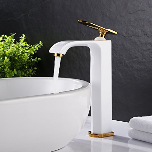 Bonade® Hoch Bad Armatur Wasserhahn Mischbatterie Waschtischarmatur Waschbeckenarmatur für Handwaschbecken Waschbecken Waschtisch - Weiß