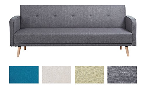 CLP Klapp-Sofa / Schlafsofa EBBA, Stoffbezug, ca. 200 x 80 cm, stilvolle Zierknöpfe, dicke Polsterung, Couch mit Liegefunktion, FARBWAHL grau