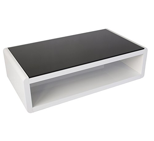 Couchtisch TORONTO 110x60cm, weiss Hochglanz, Glasplatte schwarz