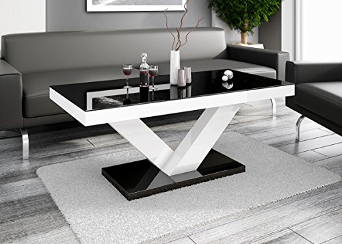 Couchtisch VICTORIA MINI Super Hochglanz-Acryl (Weiß Hochglanz / Schwarz Hochglanz )