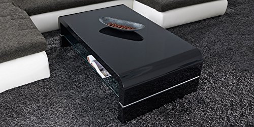 Couchtisch schwarz Hochglanz mit Glasplatte Malaga 120x70cm Wohnzimmertisch