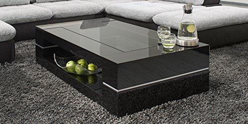 Couchtisch schwarz Hochglanz mit Glasplatte Sera 120x70cm Glastisch