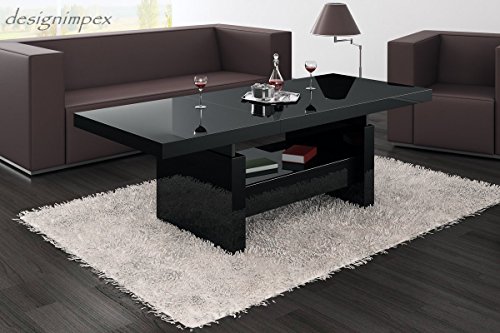 Design Couchtisch H-111 Schwarz Hochglanz Schublade höhenverstellbar ausziehbar Tisch