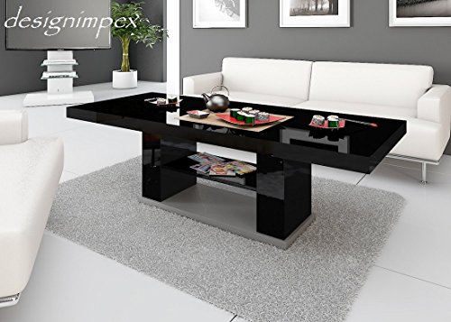 Design Couchtisch HN-777 Schwarz - Grau Hochglanz höhenverstellbar ausziehbar Tisch