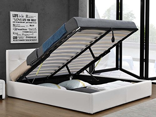 Doppelbett Bettkasten Klappbett Polsterbett Bettgestell Bett Lattenrost Kunstleder (140x200cm, Weiß)