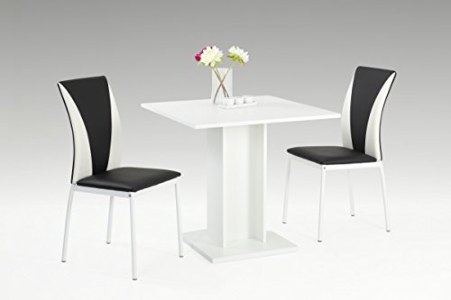 Dreams4Home Essgruppe 'Enzo' 3-teilig, Tischgruppe, Esstisch, Säulentisch,Stuhl, Küche, Esszimmer, (B/T/H) ca. 80 x 80 x 76 cm, in weiß/schwarz