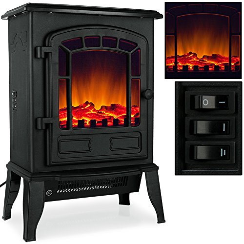 Elektro-Kamin mit Heizung und Kaminfeuer-Effekt 2000W schwarz / weiß Flammeneffekt Flammenambiente Ofen