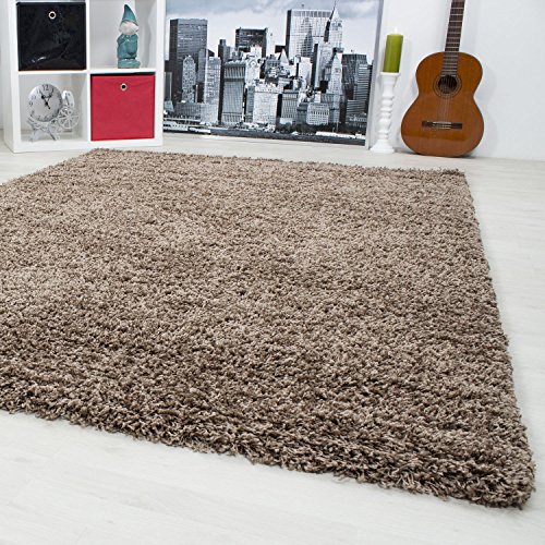 Hochflor Shaggy Teppiche Wohnzimmer OEKO-TEX Langflor Carpet kuschelig einfarbig 30 mm, Maße:140x200 cm;Farbe:Mocca