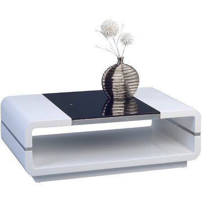 HomeTrends4You 208050 Couchtisch, 100 x 35 x 60 cm, weiß Hochglanz / Glaseinlage schwarz