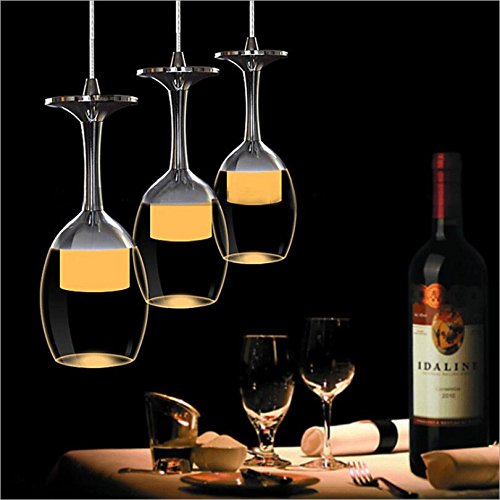 KJLARS 3W X 3 Weinglas LED Pendelleuchte Hängelampe für Wohnzimmer- Bar Salon Esszimmer warmweiß Leuchtmittel Hängeleuchte