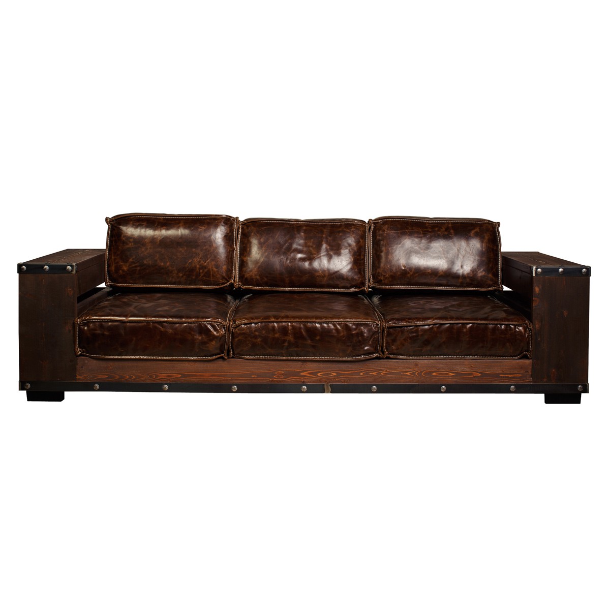 Sofa 3-Sitzer aus massiver Kiefer / Bezug Leder