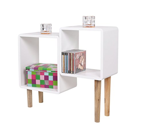 Lounge Regal Design Retro 70er Cube Wohnzimmer Standregal in weiß mit Holzfüßen (naturfarben)