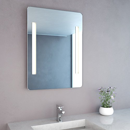NEG Badspiegel MITRA 80x60cm (HxB) Spiegel (abgerundet) mit integrierter und energiesparender LED-Beleuchtung (warmweiß 3000 Kelvin) IP44