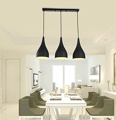 SAILUN 3er Set Kronleuchter Pendelleuchten Pendellampe Schwarz E27 Lampenschirm für Küche Wohnzimmer Decken Hängeleuchte (A Type)