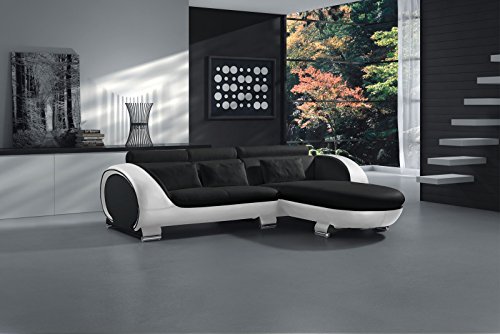 SAM® Ecksofa Vigo Combi 1 242 x 181 cm Schwarz Schwarz Weiß rechts Polsterecke Wohnzimmer Couch Sofa Auslieferung durch Spedition bereits montiert