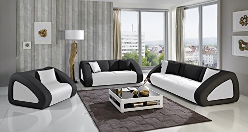SAM® Sofa Garnitur Ciao Combi 3 - 2 - 1 weiß / schwarz / schwarz designed by Ricardo Paolo® Wohnlandschaft mit Dreisitzer, Zweisitzer und Sessel Lieferung mit Spedition