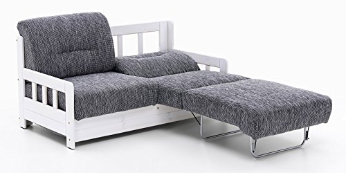 Schlafsofa KAMPUS Grau Weiss Stoff Sofa Couch Massiv Holz Schlafcouch Bettfunktion