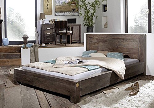 Sheesham Möbel Holz massiv Bett 160x200 Palisander grau Massivmöbel lackiert Metro Polis #136