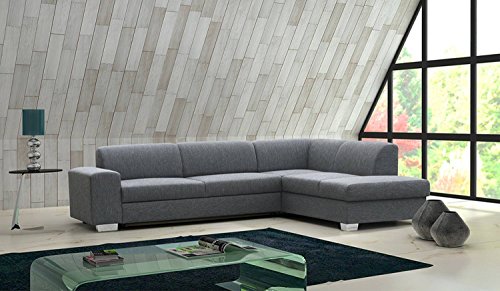 Sofa Elmo mit Ottomane rechts in grau mit Bettfunktion und Staukasten - Abmessungen: 280 x 220 cm (L x B)