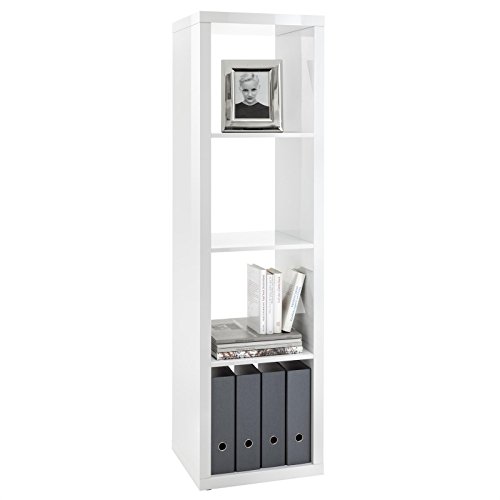 Standregal Raumteiler Bücherregal Regal ORLANDO mit 4 Fächern in weiß Hochglanz lackiert