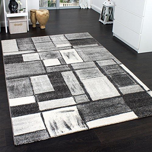Velours Kurzflor Teppich - Winchester - Teppich Modern Karo Muster in Grau, Grösse:240x290 cm