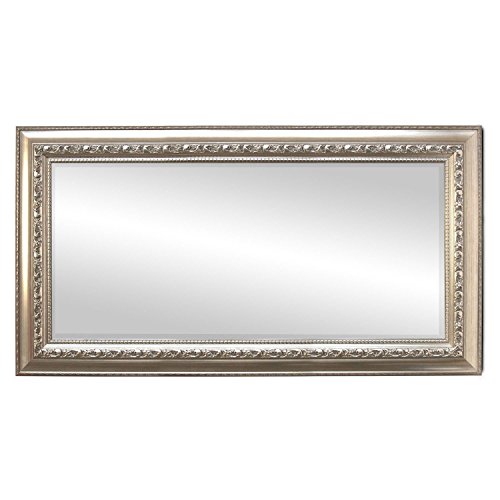 Wandspiegel mit Facettenschliff und Verzierungen 102x52cm - Silber / Flurspiegel Barspiegel Frisierspiegel Spiegel