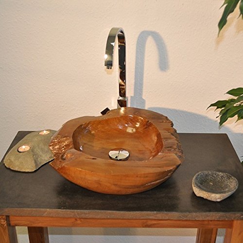 Wohnfreuden Natur Teakholz-Waschbecken Waschschale Waschtisch Ø 45 cm - lasiert braun