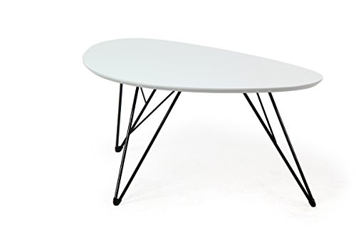 bonVIVO® Design-Couchtisch RAY, Beistelltisch/ Nierentisch im 50er Jahre Retro-Look in weiß-grau und Metall-Füßen in schwarz/ black (90 x 60 cm)