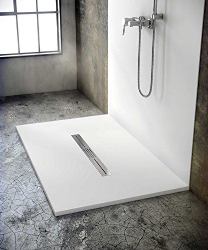 ebenerdige Dusche mit Duschrinne 120x80 aus Mineralguss - bodenebene Dusche 80x120 - werkseitig einkürzbar