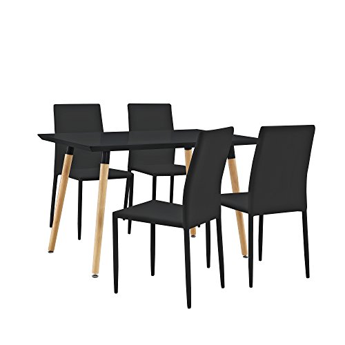 [en.casa] Stylischer Esstisch / Küchentisch (120x80cm) mit 4 Polster-Stühlen PU- Kunstleder schwarz - Essgruppe in Sparpaket
