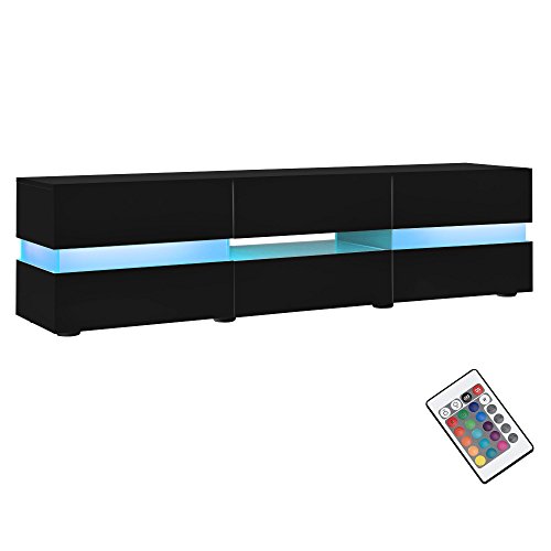 [neu.haus] Sideboard TV-Möbel schwarz Hochglanz Lack - Lowboard Fernsehtisch mit LED Licht TV-Schrank für Flachbildschirme HiFi Rack mit Schubladen