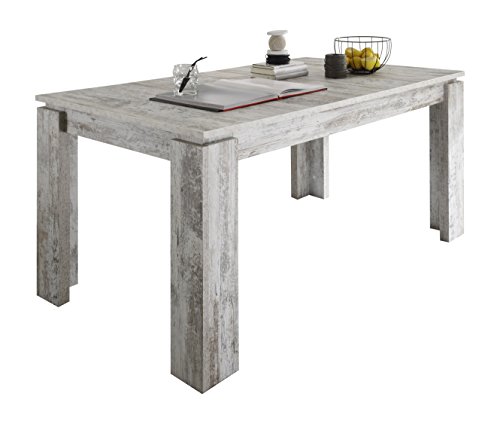 trendteam CT16268 Esstisch Wohnzimmertisch Tisch Canyon weiss Pinie Shabby Chic Retro Nachbildung, ausziehbar LxBxH 160-200x90x77 cm